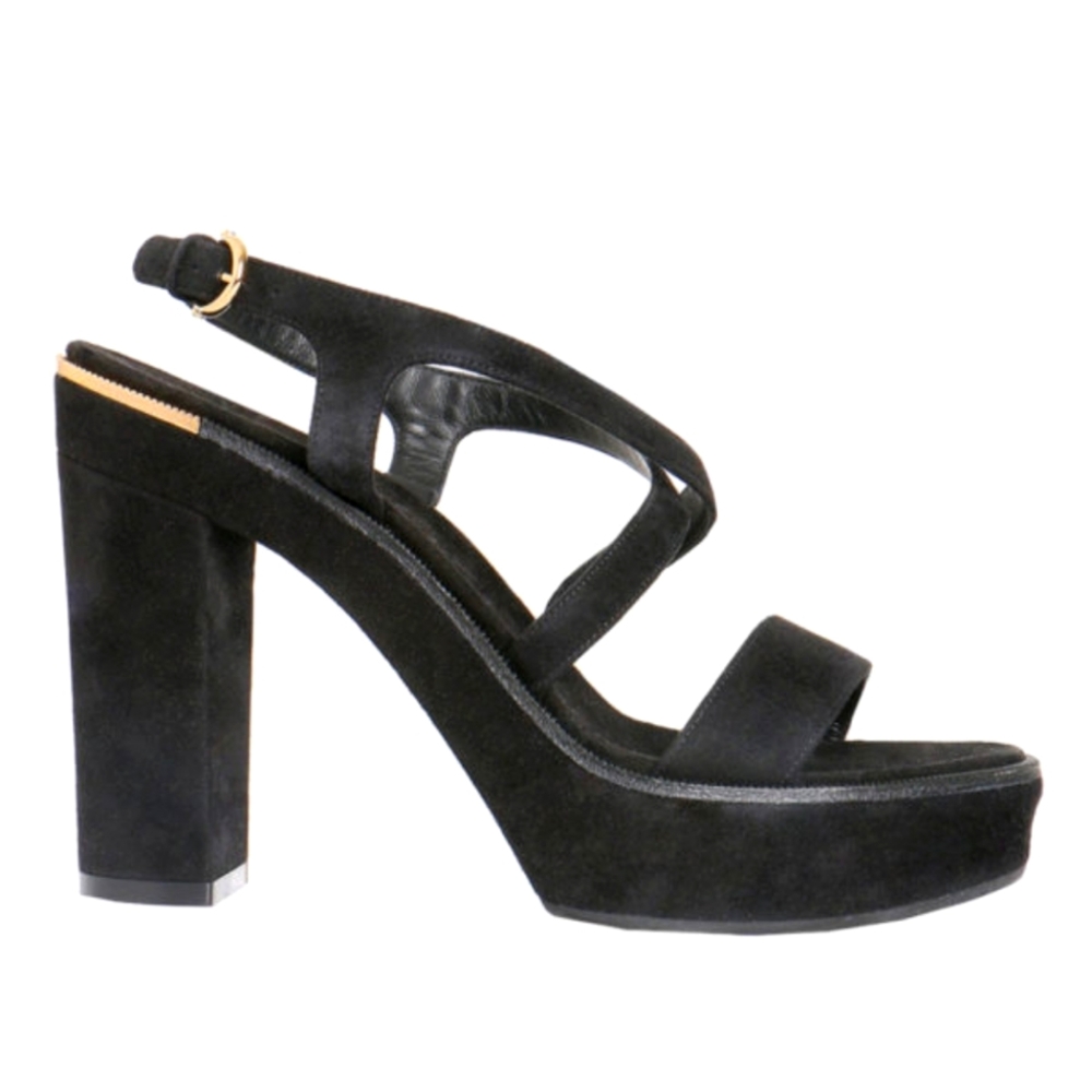 Salvatore Ferragamo Gina Suede Black Platform Sandals - Size 8